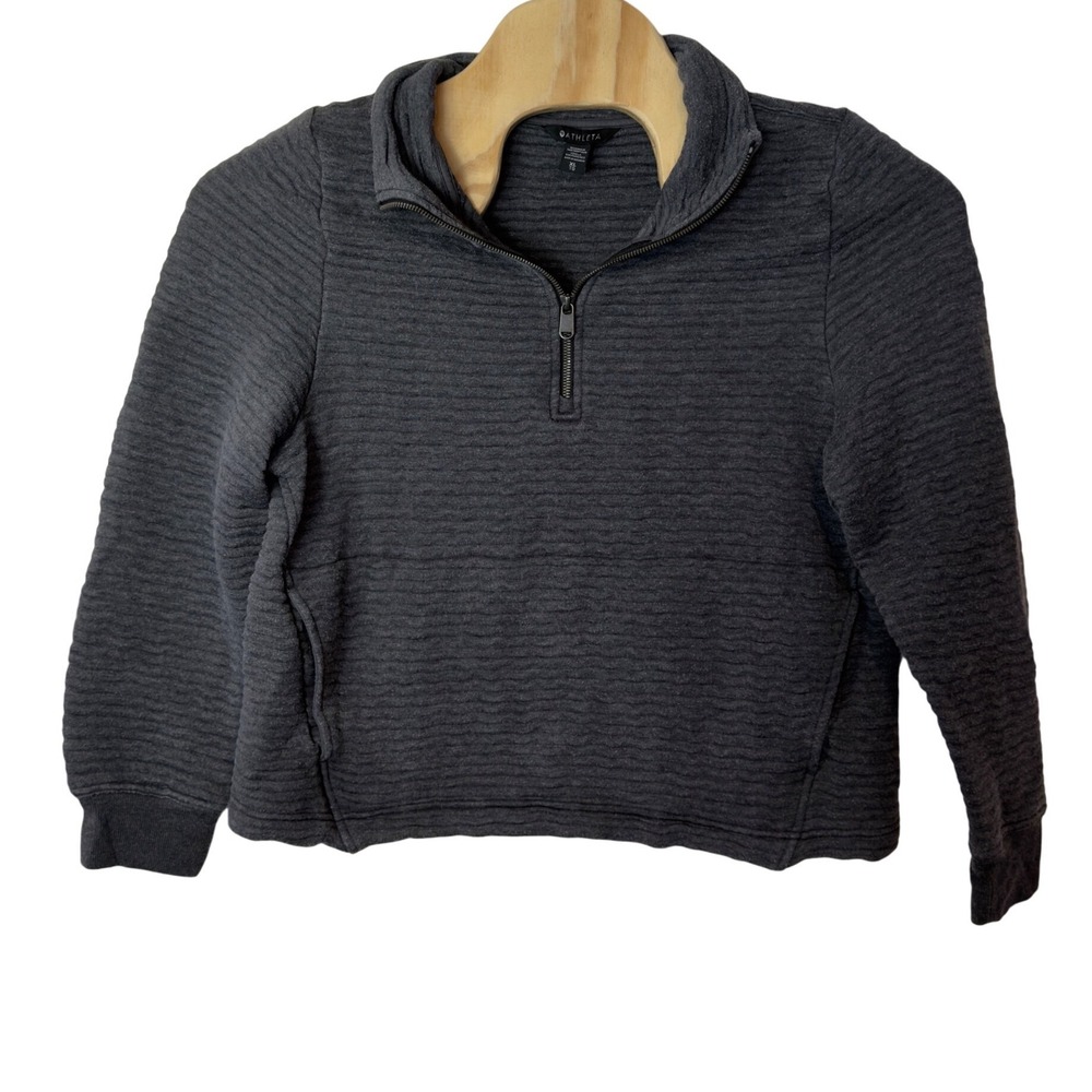 Athleta Women's Ottoman Rib 1/4 Zip Pullover Sweatshirt Size XL Gray Casual